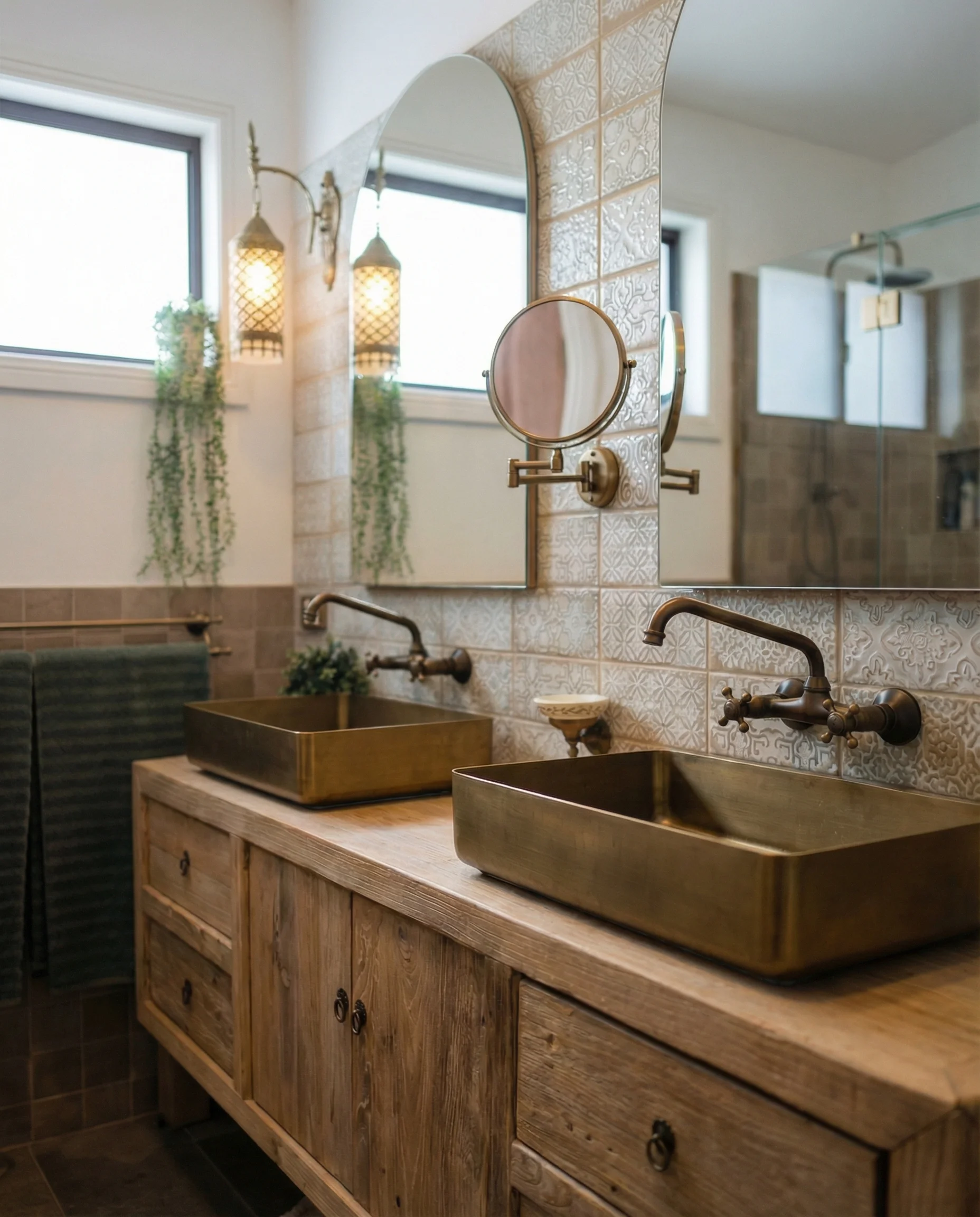 Terrazzo floor tiles in modern bathroom with clean design