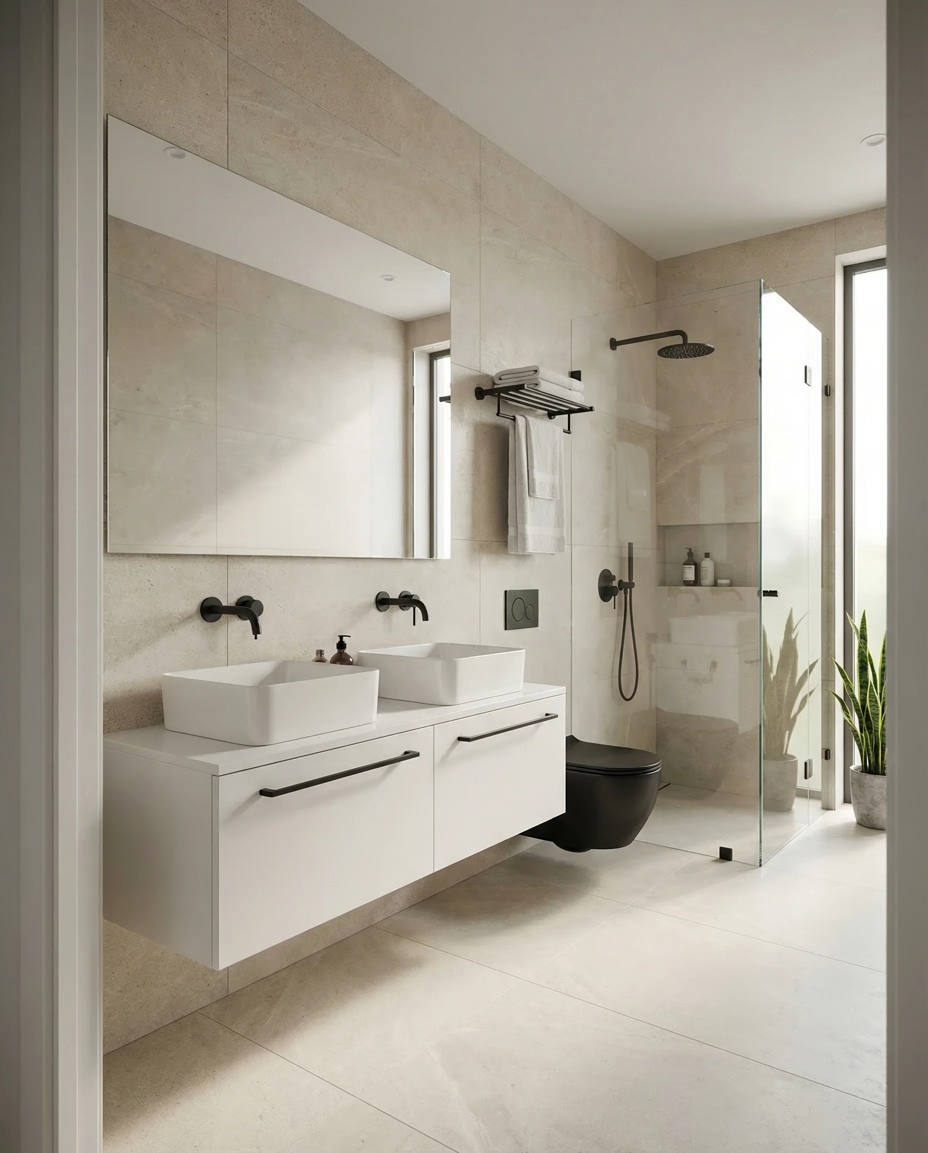 Frameless shower screen with minimalist enclosure design